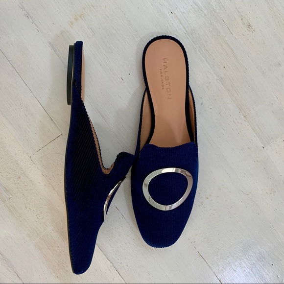 Halston Heritage Corduroy Navy Mules - Picture 3 of 4